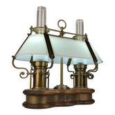 Vintage wooden and brass table lamp by Qvist & Co, Sweden, 1970s.