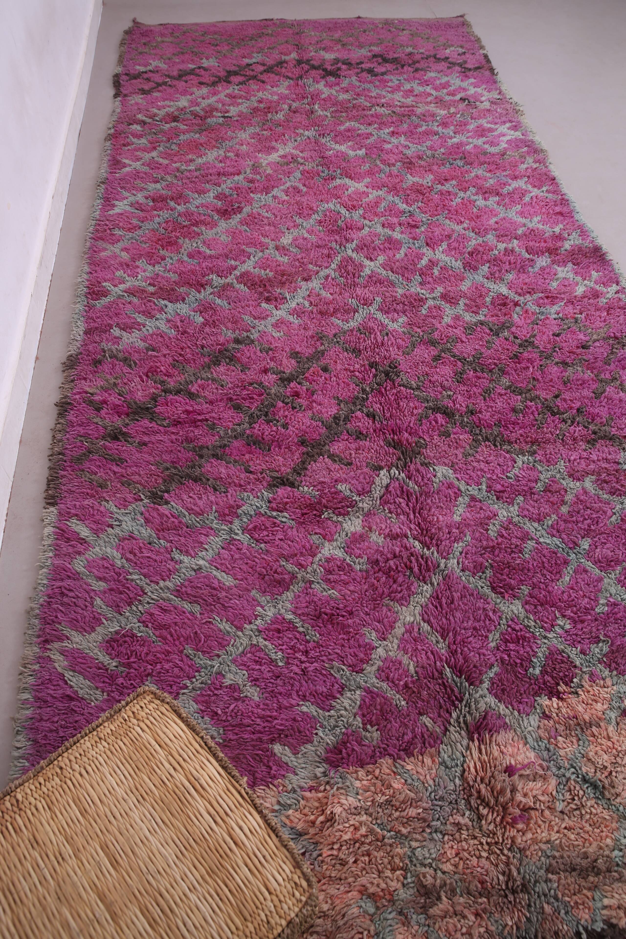 Purple Vintage Moroccan Rug 185 x 437 cm - Large Berber Wool Rug Handmade