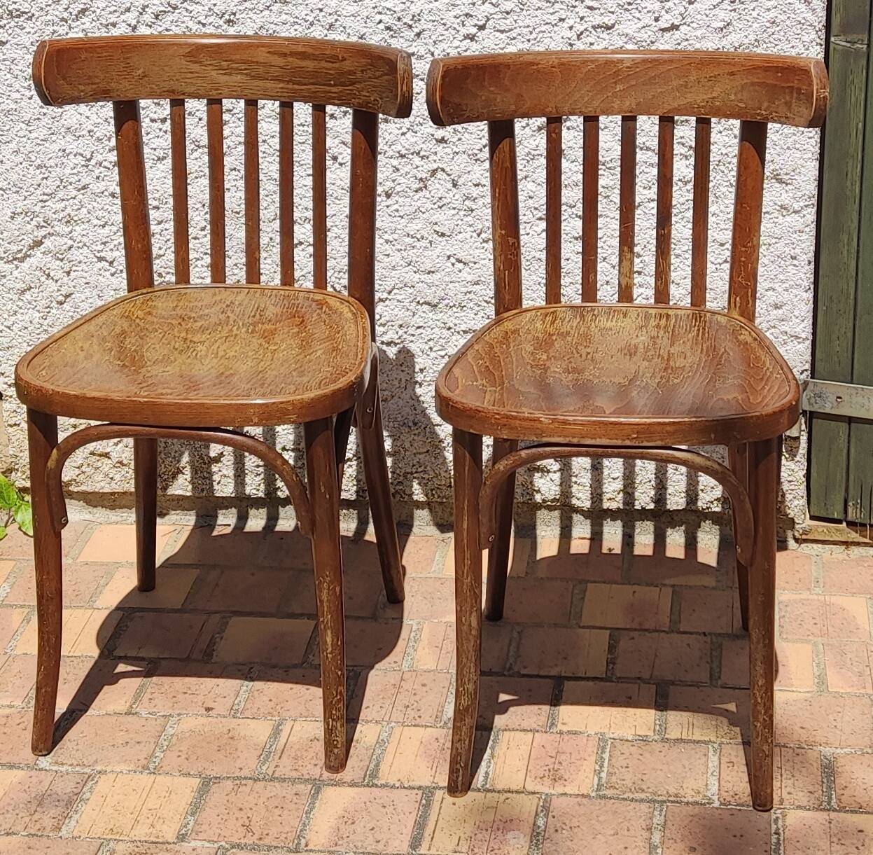 Set of 2 vintage wooden bistro chairs
