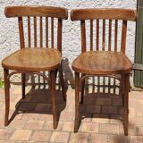 Set of 2 vintage wooden bistro chairs