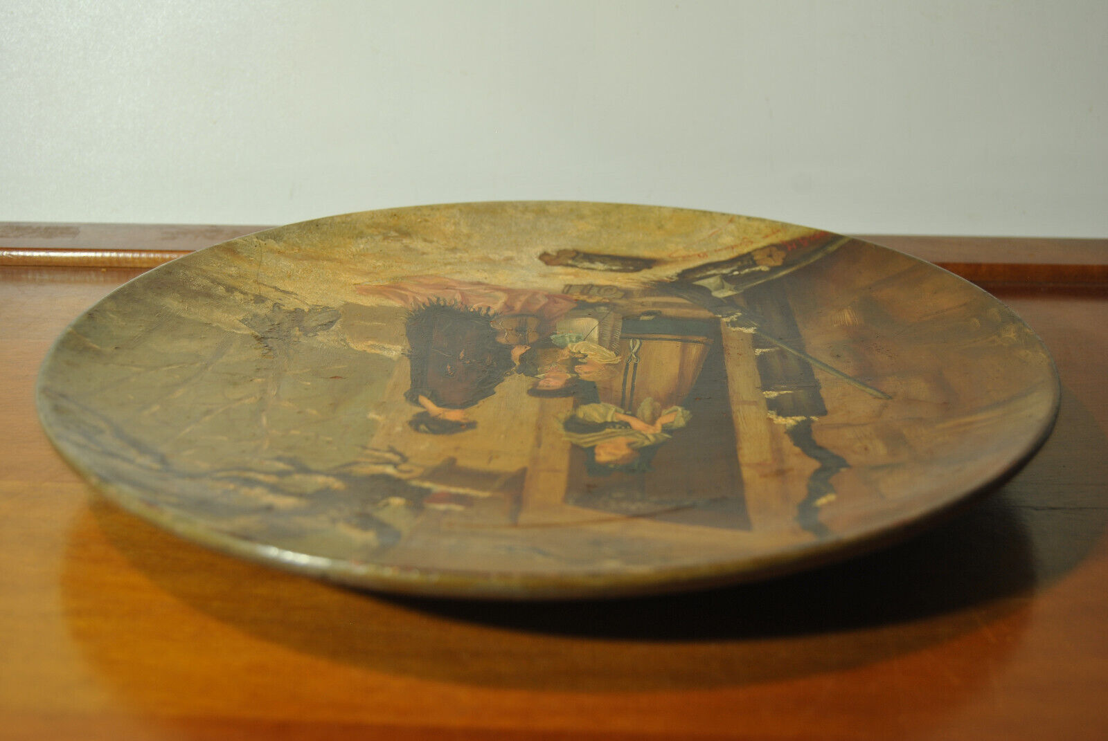 Alsatian terracotta dish painted decorative 19th century