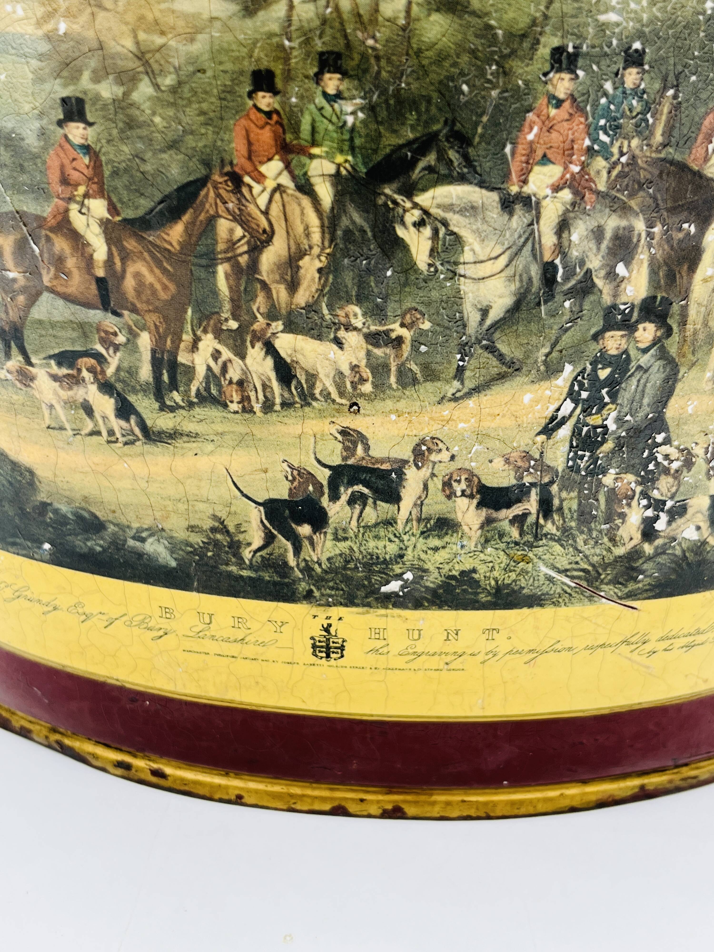 Vintage metal wastepaper basket hunting scene Bury Hunt