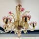Venetian glass chandelier with pink and gold floral decoration – 6 lights