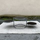 Articulated coffee table with 3 shelves, black glass and chrome, 1980
