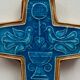 Ceramic cross with a blue background and bird decoration by Taburet Quimper, 20th century.