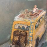 Painting of a character traveling in a bus, van 20th century