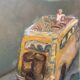 Painting of a character traveling in a bus, van 20th century