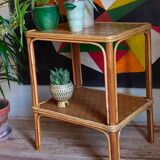 Side service table in wood and rattan 50s