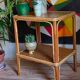 Table desserte d'appoint en bois et rotin années 50