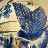 Vase vintage Hubert Bequet Quaregnon, oiseau du paradis bleu et dorure