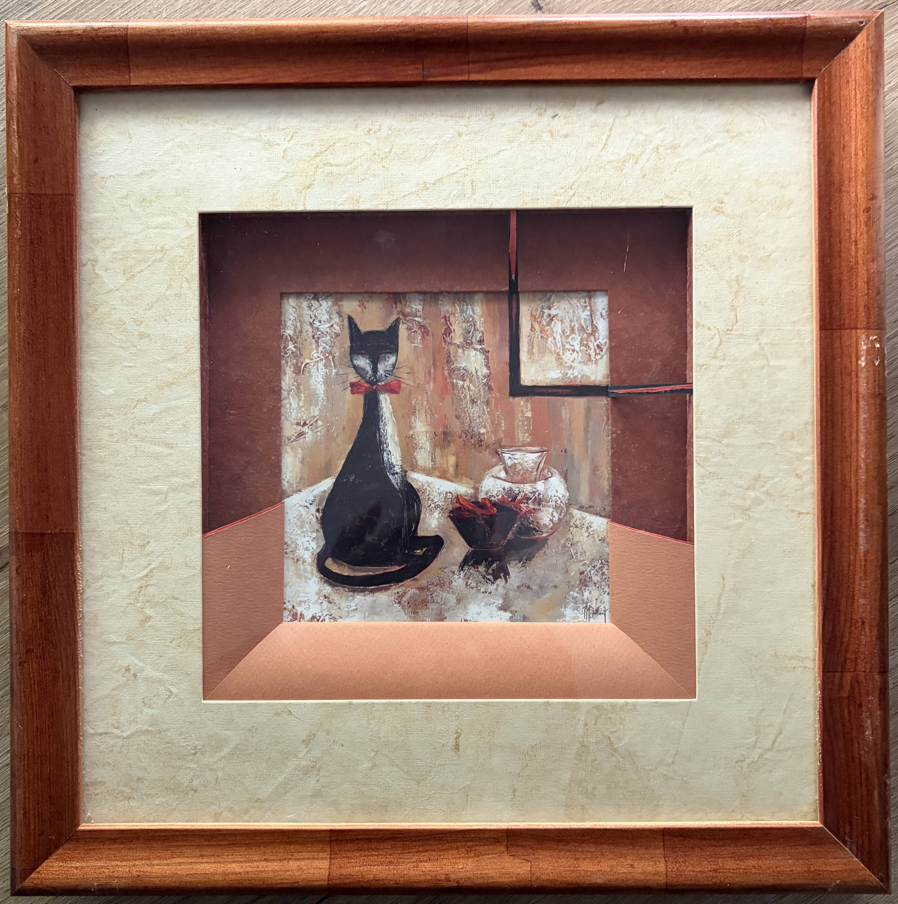 Tableau Mombard - Iconic Black Cat with Red Bow - Vintage 60s
