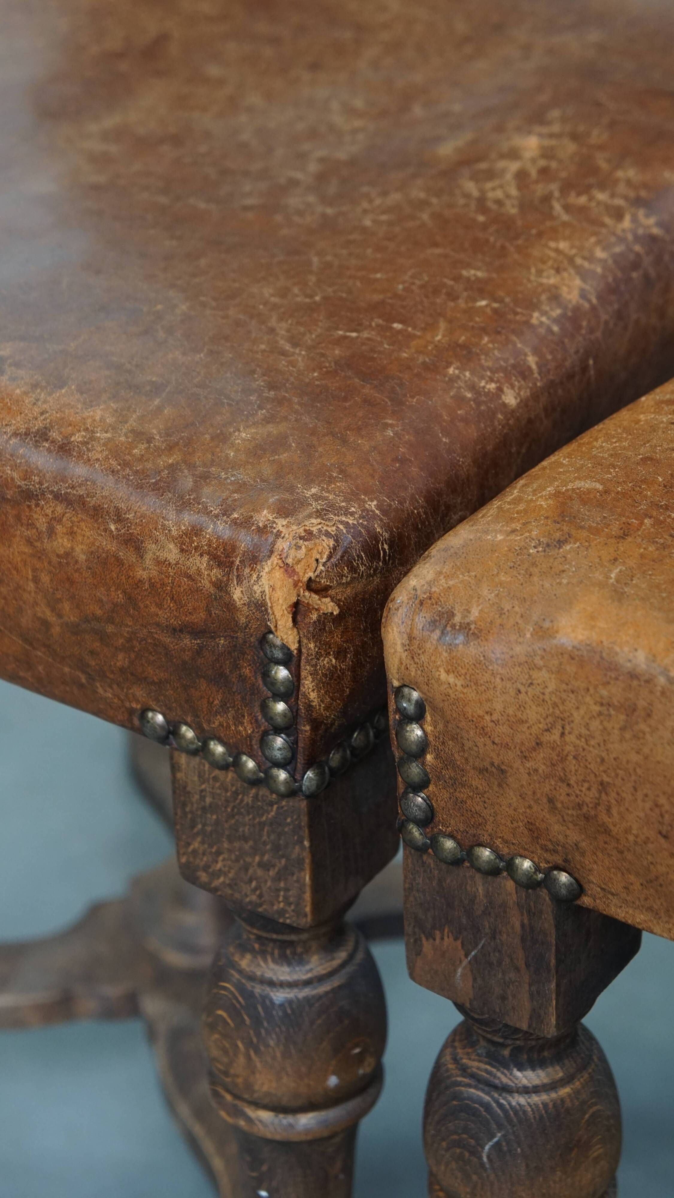Set of 2 Wooden and Sheepskin Leather Dining Chairs from the Early 1900s