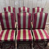 Suite de 6 chaises de style Louis XIII velours rayé
