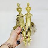 2 19th Century Gilt Bronze Wall Sconces with Molded Glass Globes in the Shape of