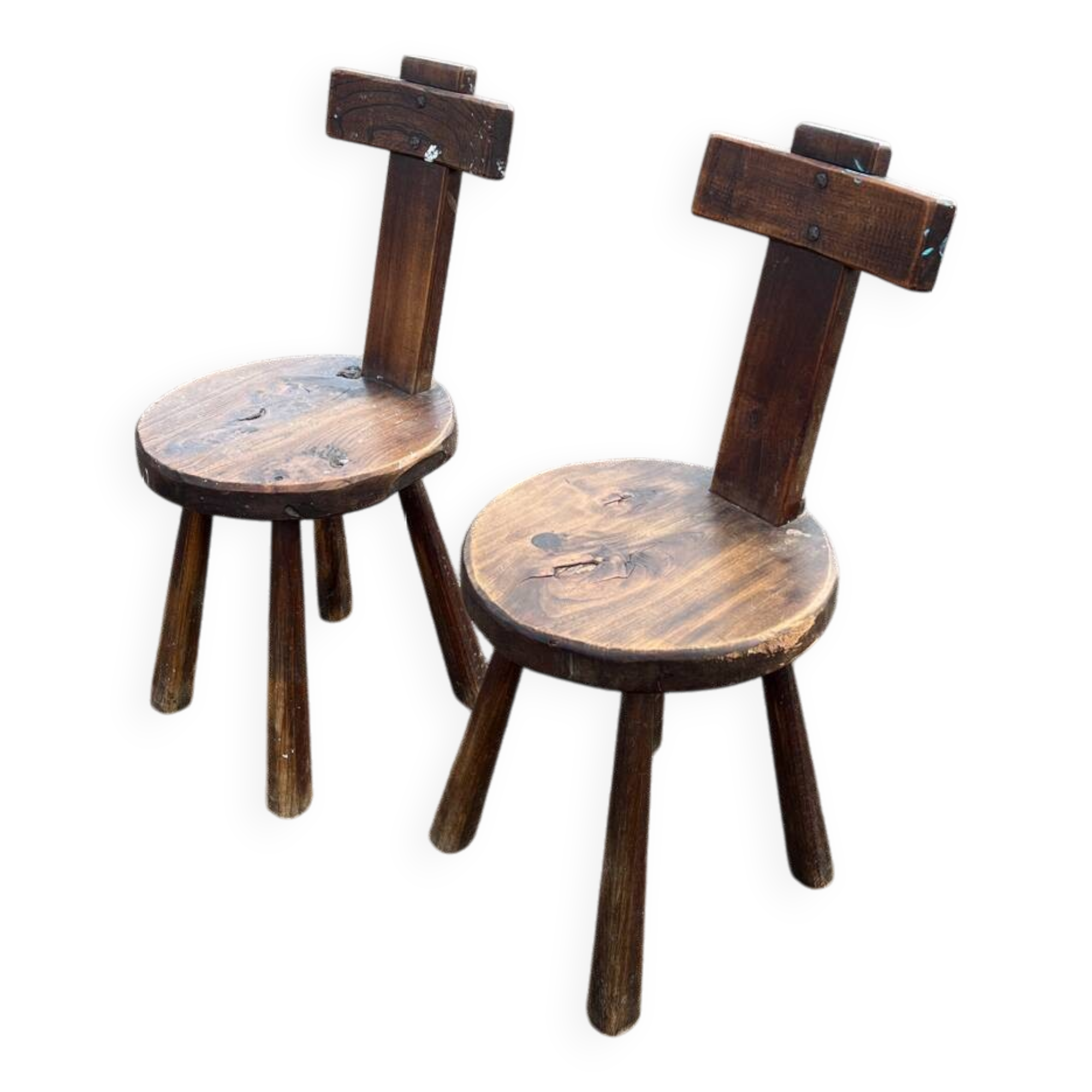 Pair of vintage Aranjou brutalist chairs in solid wood