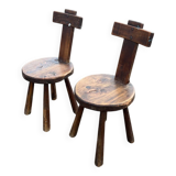 Pair of vintage Aranjou brutalist chairs in solid wood
