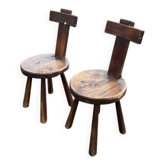Paire de chaises brutalistes aranjou vintage bois massif