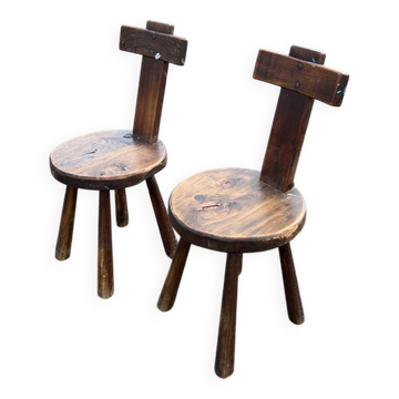 Paire de chaises brutalistes aranjou vintage bois massif