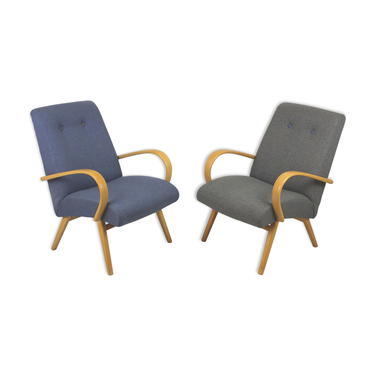 Set of 2  grey and blue lounge armchairs 1960s