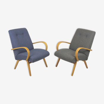 Set of 2  grey and blue lounge armchairs 1960s