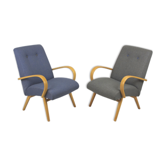 Set of 2  grey and blue lounge armchairs 1960s