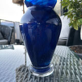 Cobalt blue glass vase, signed, glass art piece.