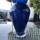 Cobalt blue glass vase, signed, glass art piece.