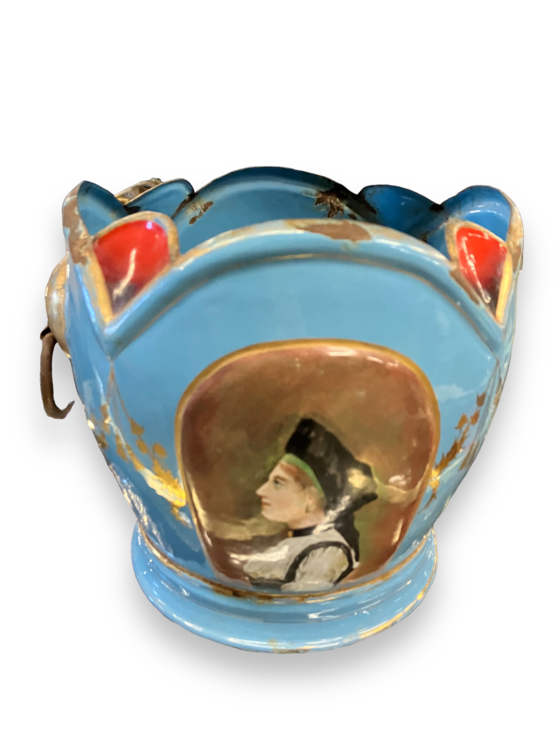 Planter In Early Painted Enamelled XIXth Signed E. Corrier
