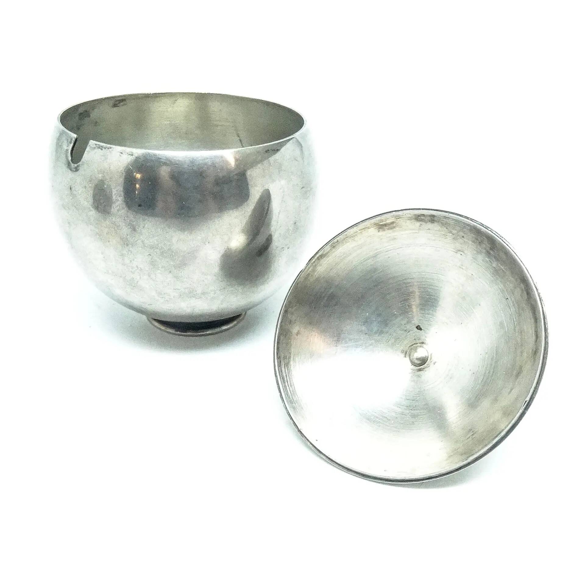 Mid-century modern sugar bowl, silver-plated brass, HEFRA, Poland, 1960s