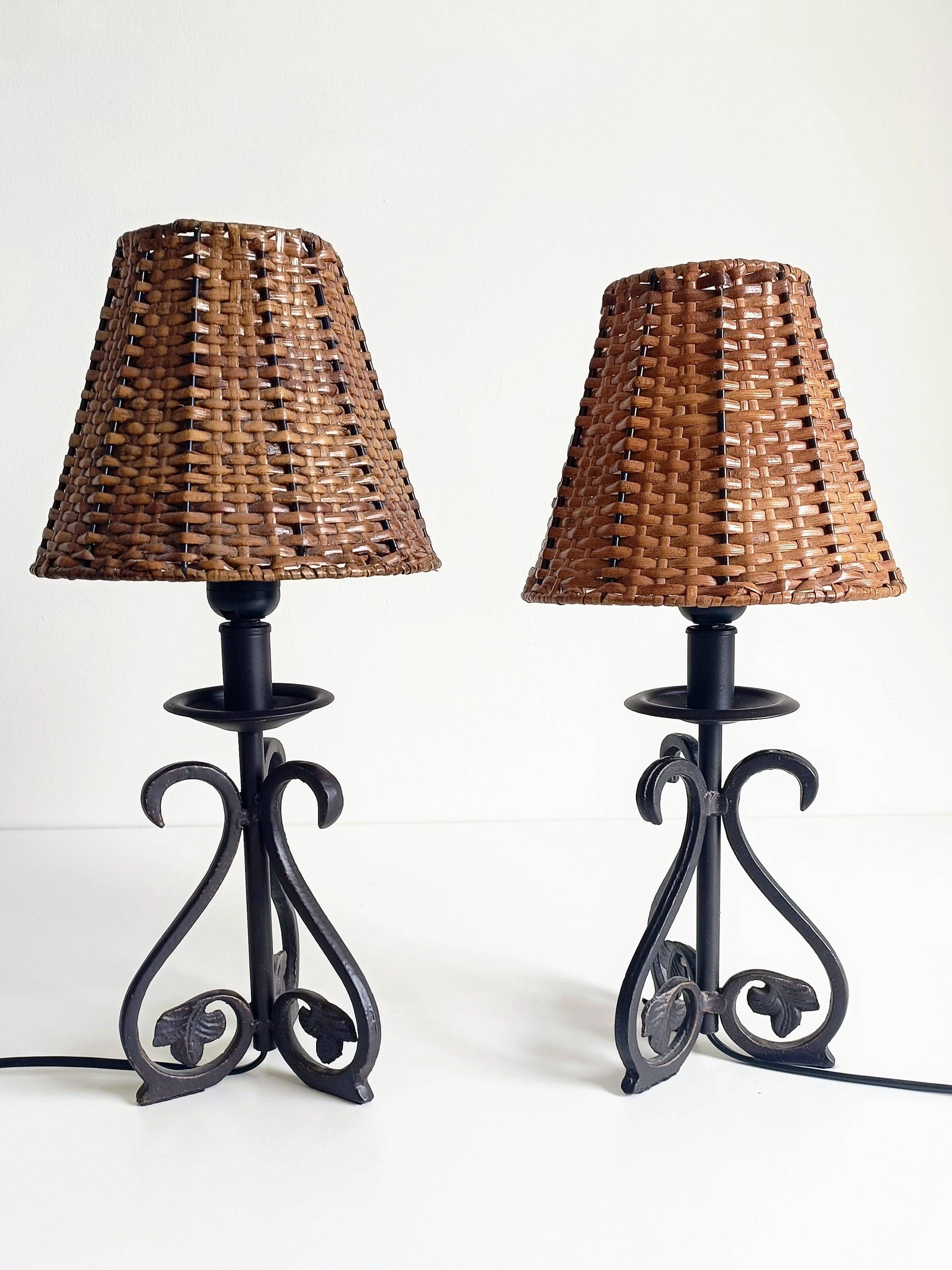 Mid-20th Century Spanish Hand-Forged Wrought Iron Table Lamps