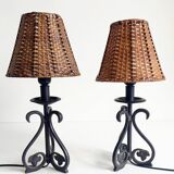 Mid-20th Century Spanish Hand-Forged Wrought Iron Table Lamps