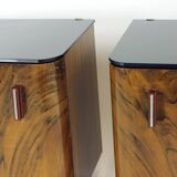 Pair Of Art Deco Bedside Tables With Faux Wood Graining & Glass, Czechoslov