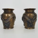 Pair of Japanese dragon vases in patinated bronze - 1900