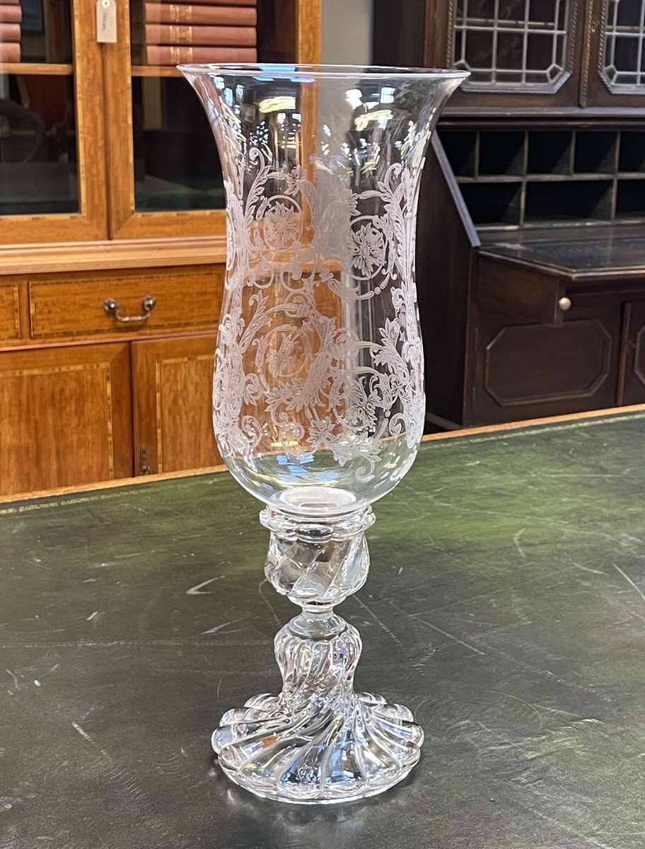 Baccarat crystal lantern with engraved foliage decoration.