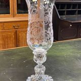 Baccarat crystal lantern with engraved foliage decoration.