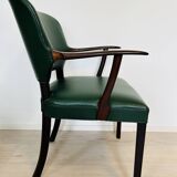 Danish Rosewood Green Leather Fully Restored Armchair, 1960´s