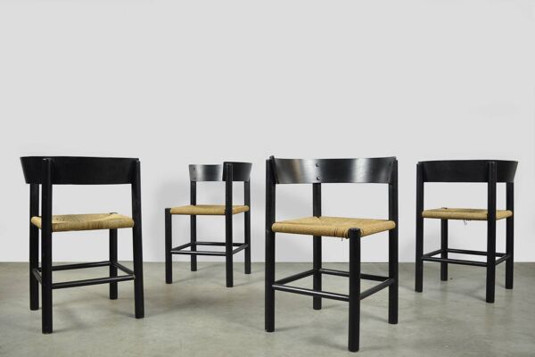 Fritz Hansen / chaises à manger scandinaves en papercord (4) / mogens lassen / danemark années 1960