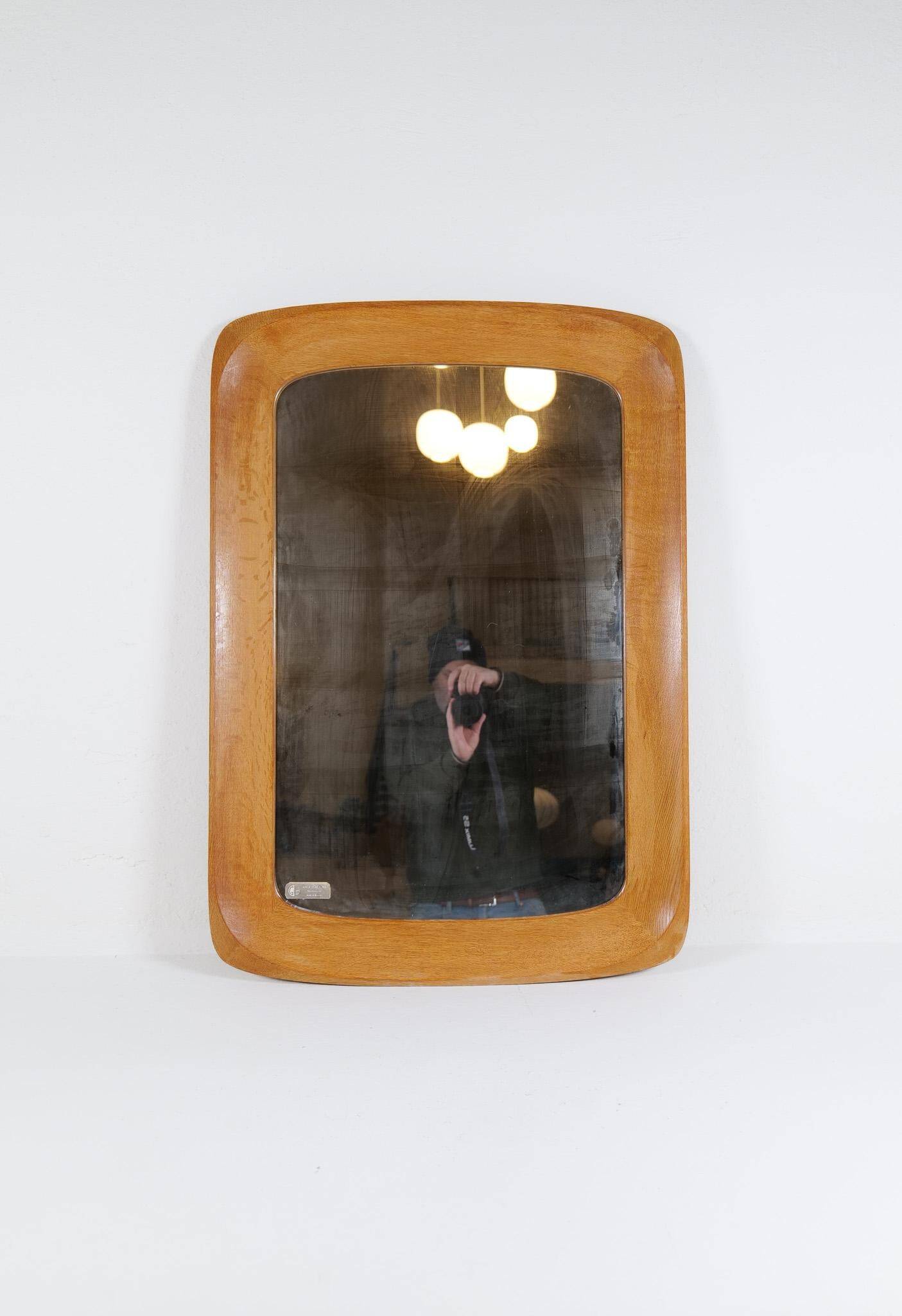 Mid-century modern sculptural wall mirror, oak, crystal glass, Glas & Trä, 1960s