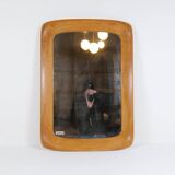 Mid-century modern sculptural wall mirror, oak, crystal glass, Glas & Trä, 1960s