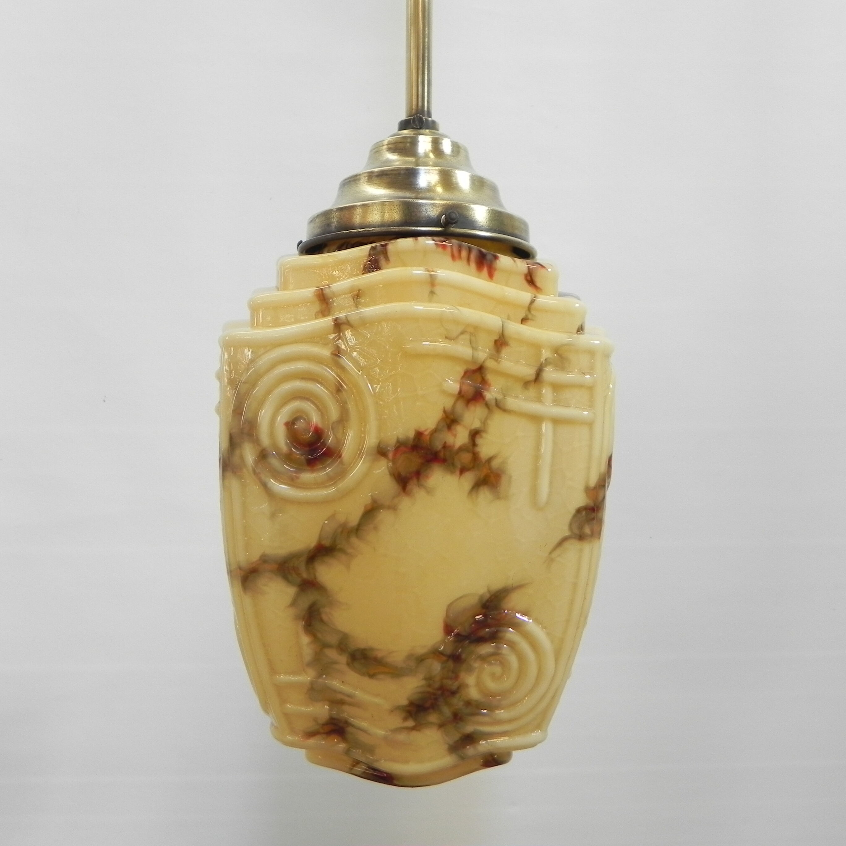 Art deco hanging lamp with marbled glass shade
