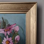 Acrylic painting on canvas, bohemian countryside decoration, flowers, still life