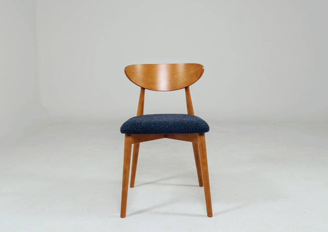 Vintage Scandinavian boucle navy blue chairs set of 4