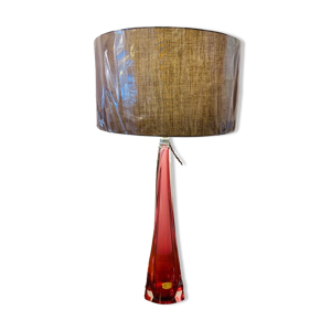 lampe de table en verre rose Val St Lambert des années 1950