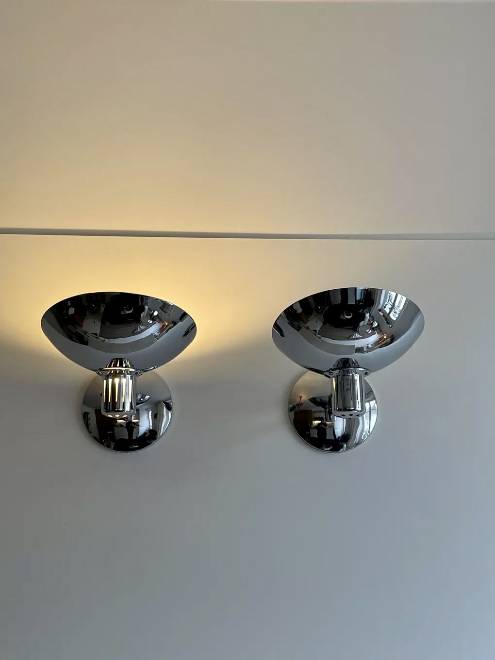 Pair of adjustable vintage wall lamps, chromed metal, France 1970
