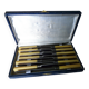 box of 12 stainless steel knives with bakelite handle and silver metal ferrule art decp