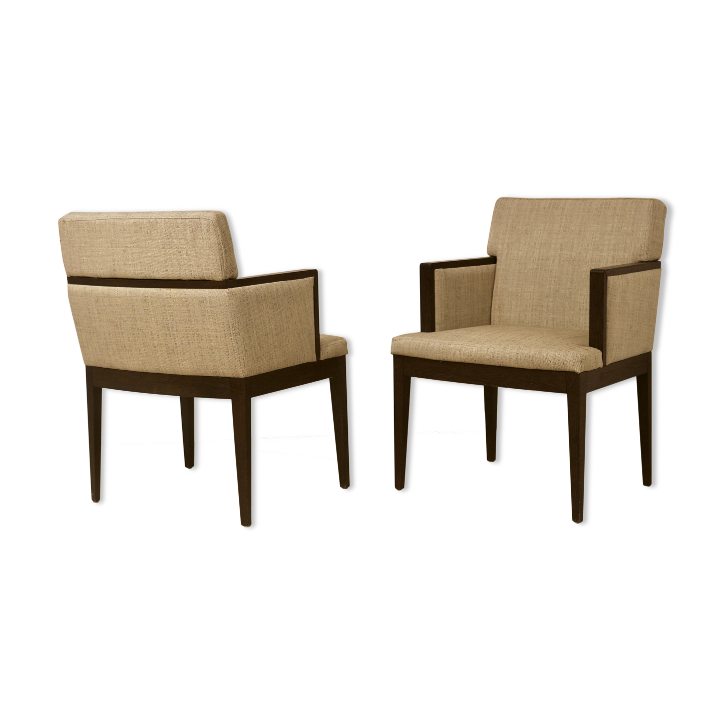 Pair of armchairs cube year 1960 fabric chiné beige restored. Sam SAM ref