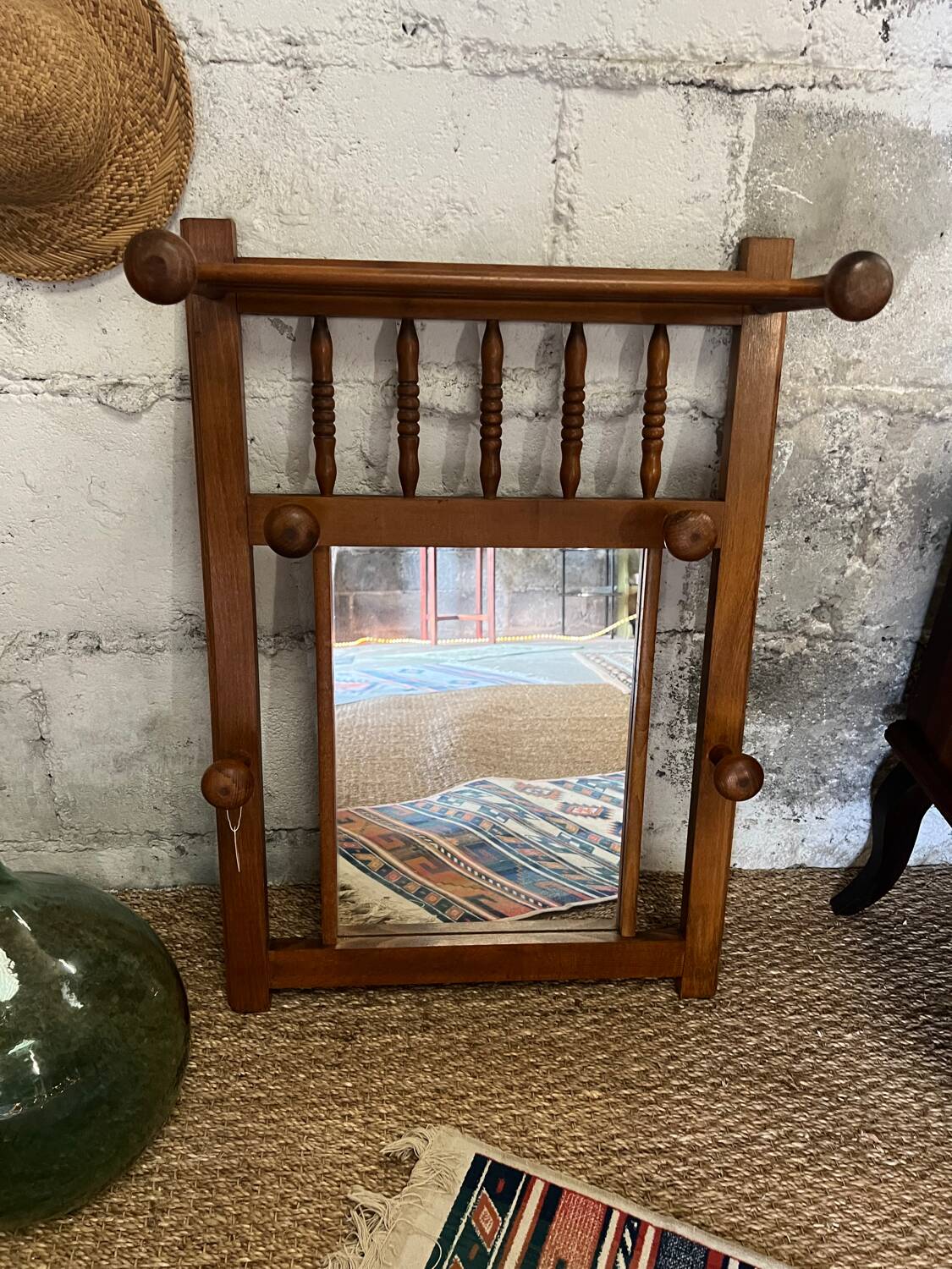 Wooden coat rack with mirror