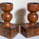 Pair of old brutalist turned solid wood candlesticks