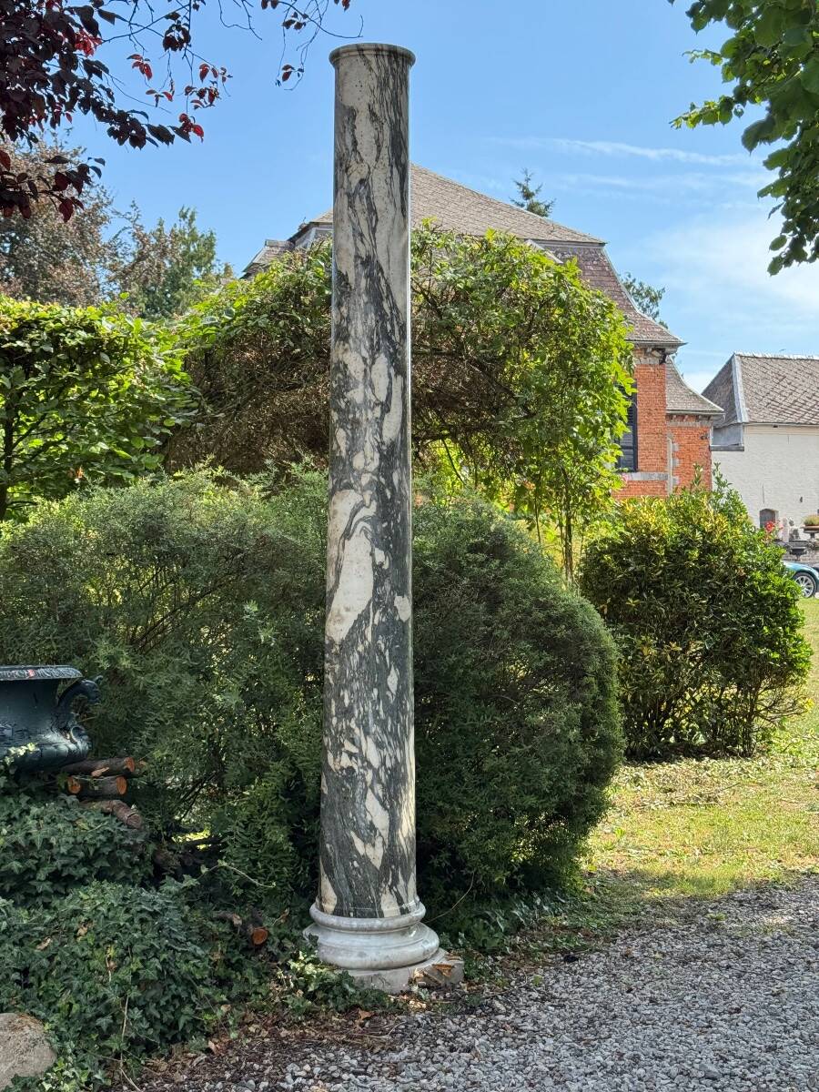 Pair of large green and white cipollino marble columns, 294cm high, Italy circa 1880