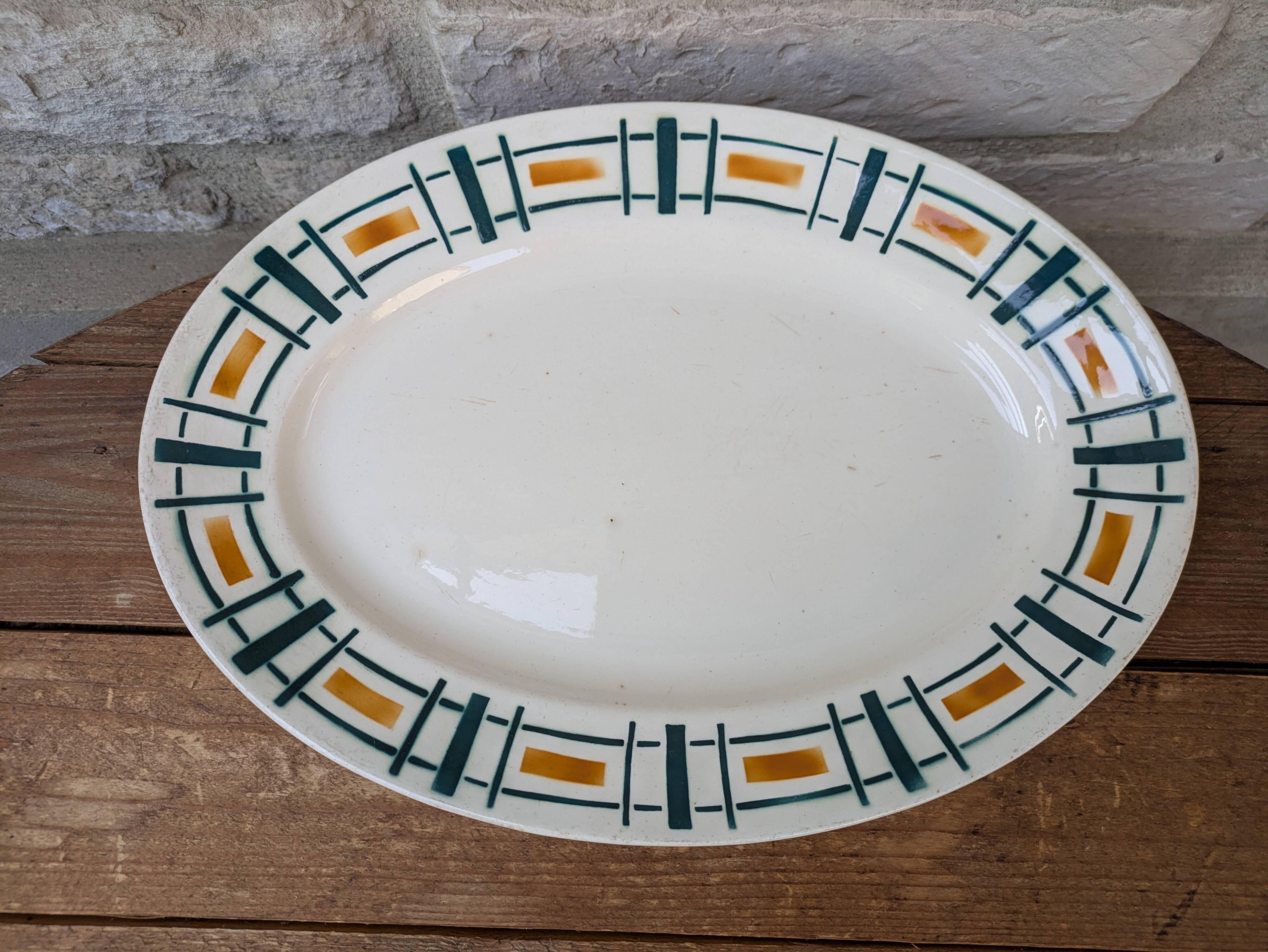 Antique Badonviller Quiberon dish – Art Deco iron earthenware
